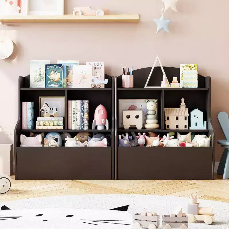 Meuble de rangement pour jouets à 3 niveaux avec 5 compartiments