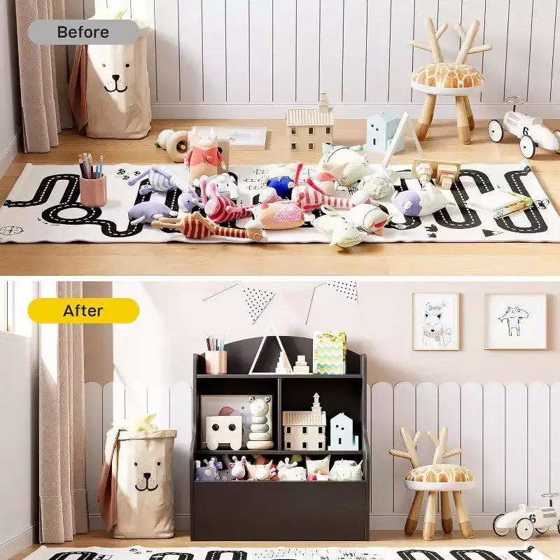Meuble de rangement pour jouets à 3 niveaux avec 5 compartiments