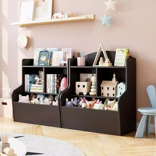 Meuble de rangement pour jouets à 3 niveaux avec 5 compartiments