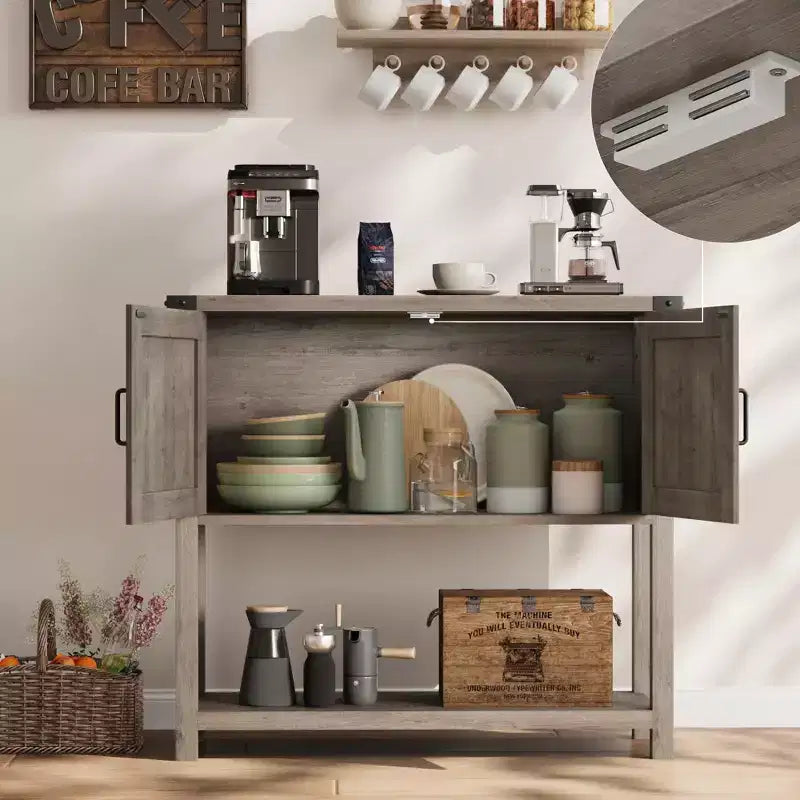 Console d'entrée avec rangement, meuble bar à café en bois