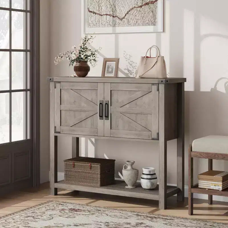 Console d'entrée avec rangement, meuble bar à café en bois