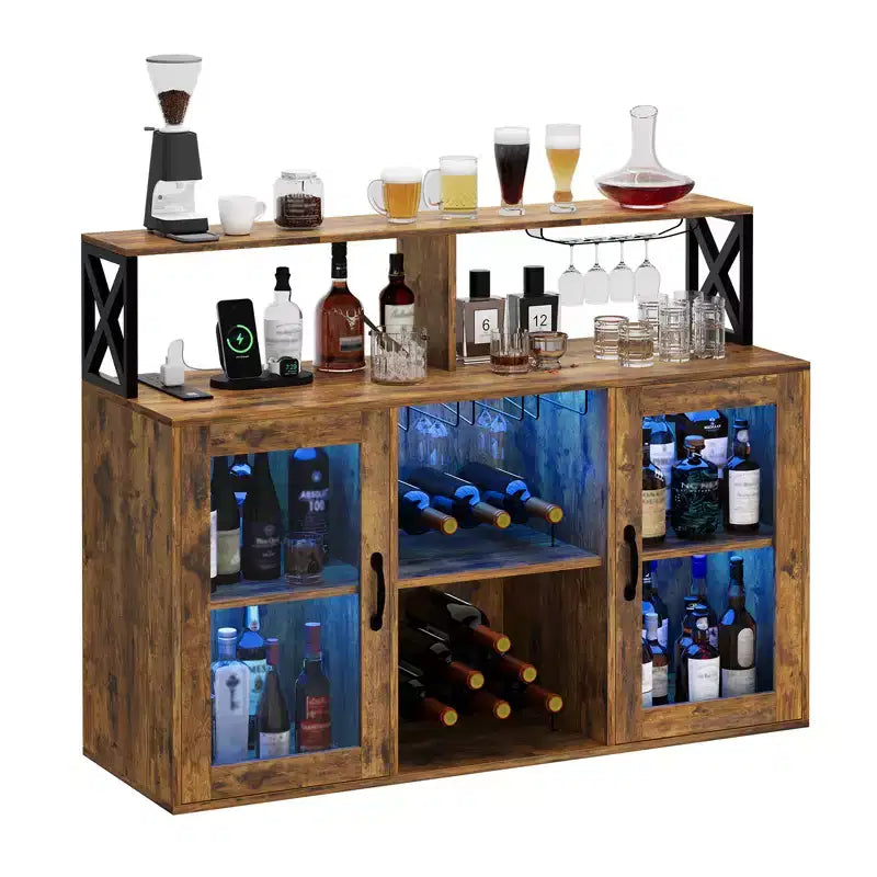 Meuble de bar à vin avec casier à bouteilles, buffet de café moderne avec étagères de rangement