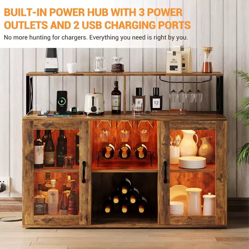 Meuble de bar à vin avec casier à bouteilles, buffet de café moderne avec étagères de rangement