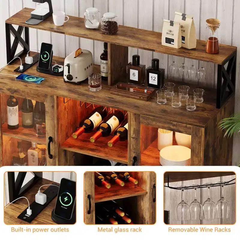 Meuble de bar à vin avec casier à bouteilles, buffet de café moderne avec étagères de rangement