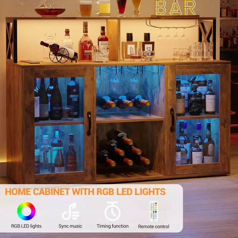 Meuble de bar à vin avec casier à bouteilles, buffet de café moderne avec étagères de rangement