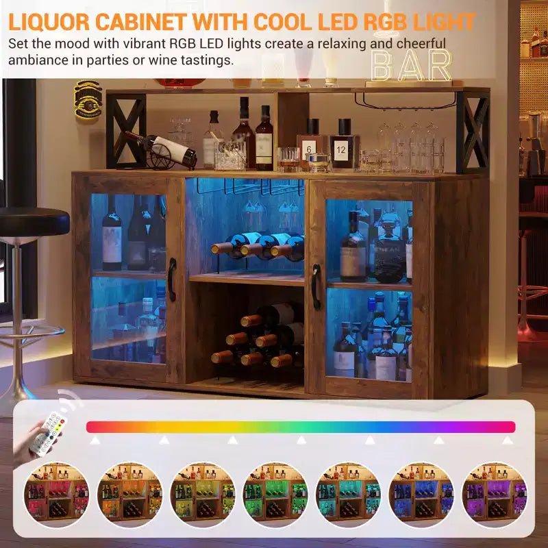 Meuble de bar à vin avec casier à bouteilles, buffet de café moderne avec étagères de rangement