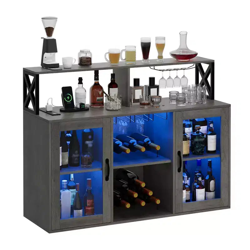 Meuble de bar à vin avec casier à bouteilles, buffet de café moderne avec étagères de rangement