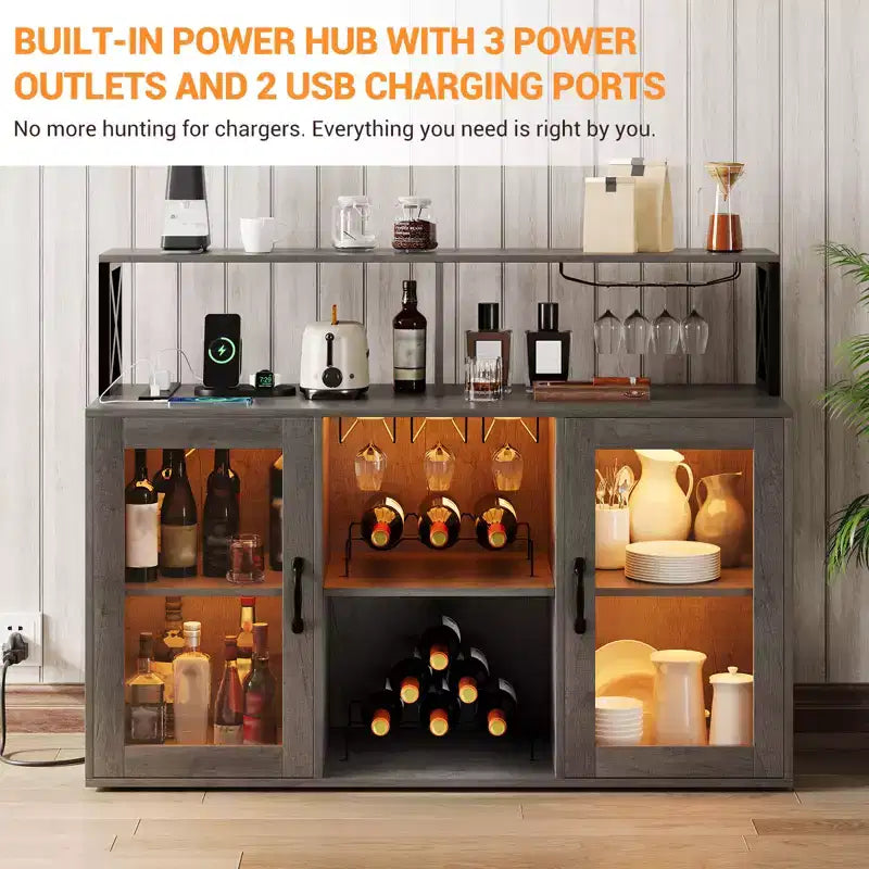 Meuble de bar à vin avec casier à bouteilles, buffet de café moderne avec étagères de rangement