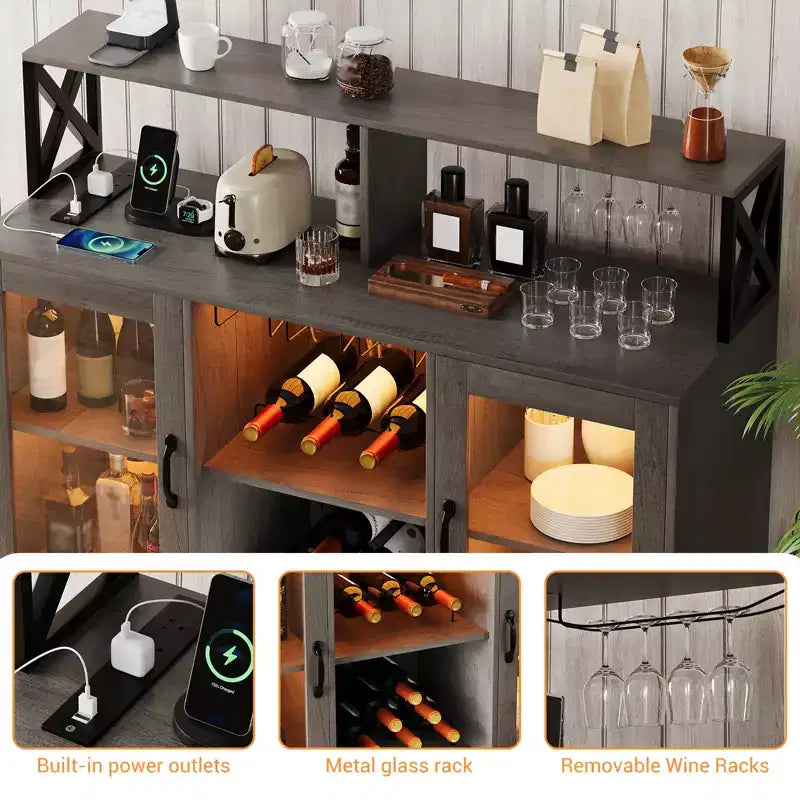 Meuble de bar à vin avec casier à bouteilles, buffet de café moderne avec étagères de rangement
