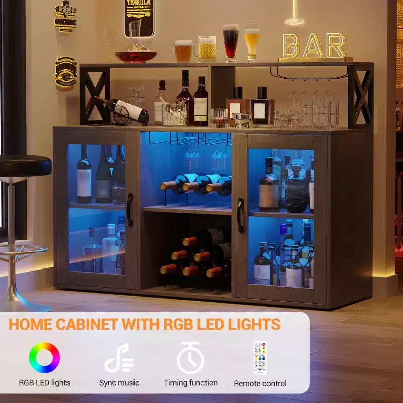 Meuble de bar à vin avec casier à bouteilles, buffet de café moderne avec étagères de rangement