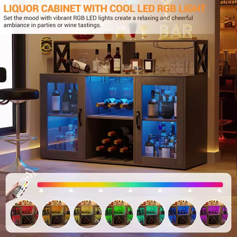 Meuble de bar à vin avec casier à bouteilles, buffet de café moderne avec étagères de rangement