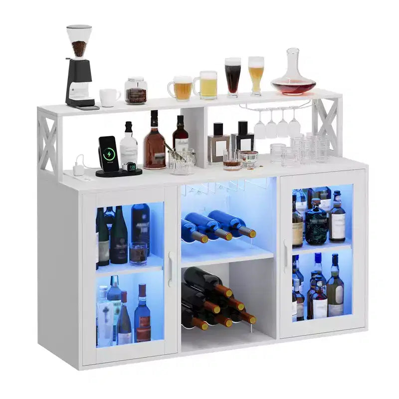 Meuble de bar à vin avec casier à bouteilles, buffet de café moderne avec étagères de rangement