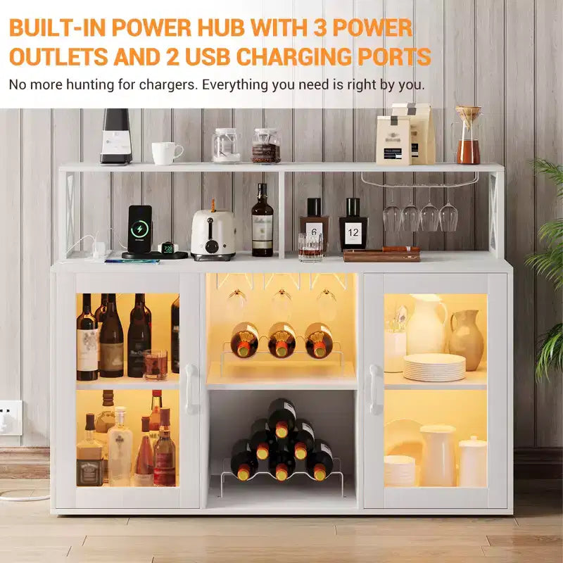 Meuble de bar à vin avec casier à bouteilles, buffet de café moderne avec étagères de rangement