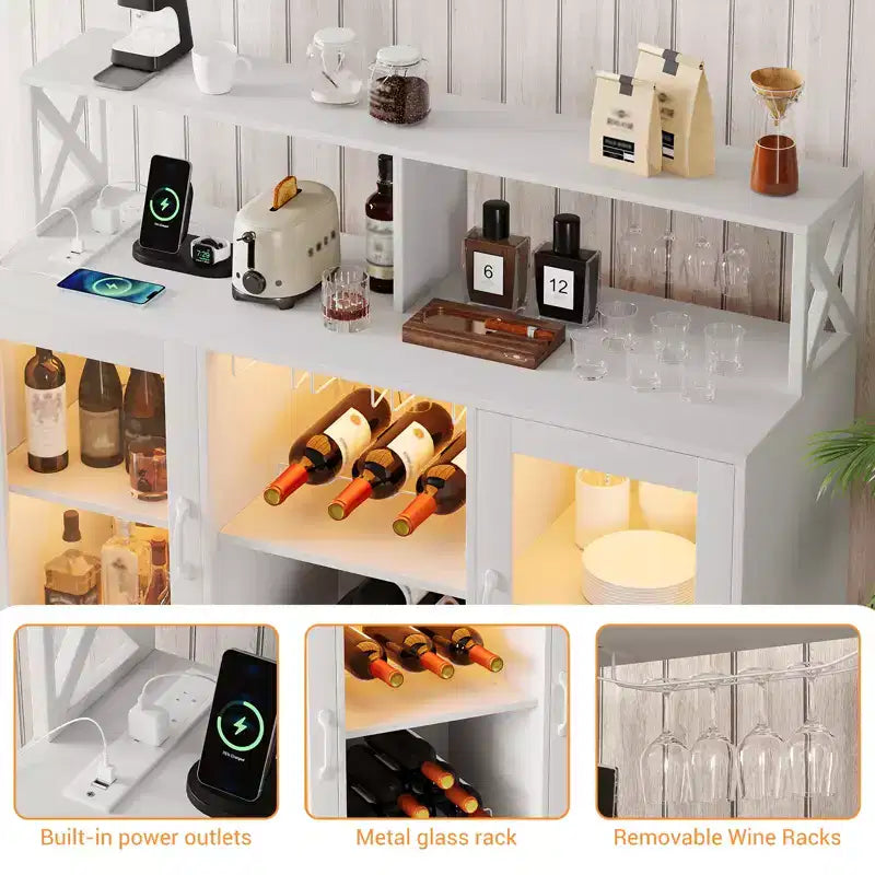 Meuble de bar à vin avec casier à bouteilles, buffet de café moderne avec étagères de rangement
