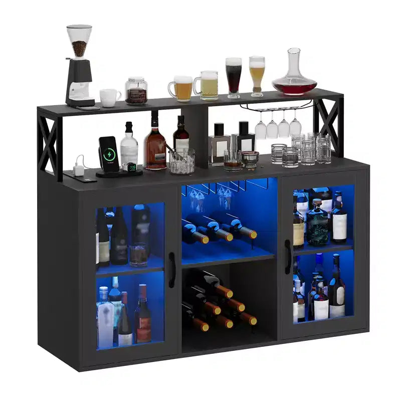Meuble de bar à vin avec casier à bouteilles, buffet de café moderne avec étagères de rangement