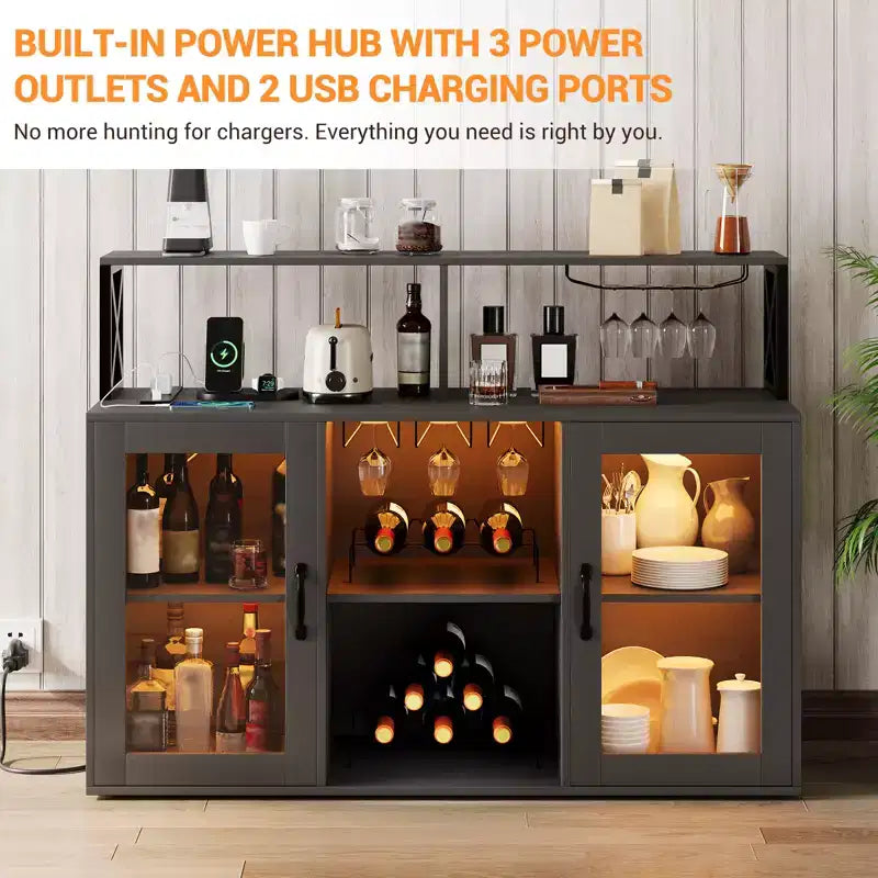Meuble de bar à vin avec casier à bouteilles, buffet de café moderne avec étagères de rangement