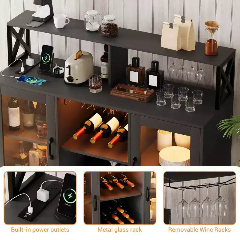 Meuble de bar à vin avec casier à bouteilles, buffet de café moderne avec étagères de rangement