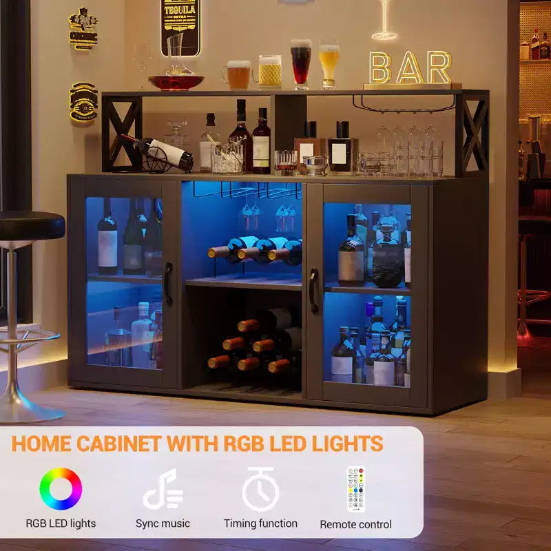 Meuble de bar à vin avec casier à bouteilles, buffet de café moderne avec étagères de rangement