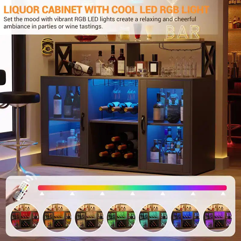 Meuble de bar à vin avec casier à bouteilles, buffet de café moderne avec étagères de rangement