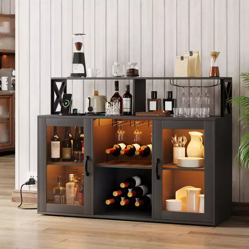 Meuble de bar à vin avec casier à bouteilles, buffet de café moderne avec étagères de rangement