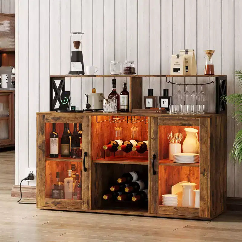 Meuble de bar à vin avec casier à bouteilles, buffet de café moderne avec étagères de rangement