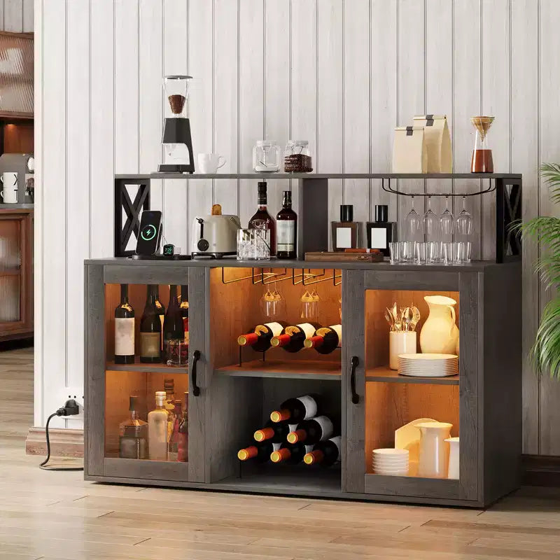 Meuble de bar à vin avec casier à bouteilles, buffet de café moderne avec étagères de rangement