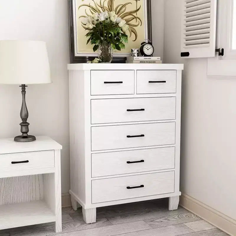 Commode de chambre à 6 tiroirs, commode de 45 pouces de hauteur grise avec rangement