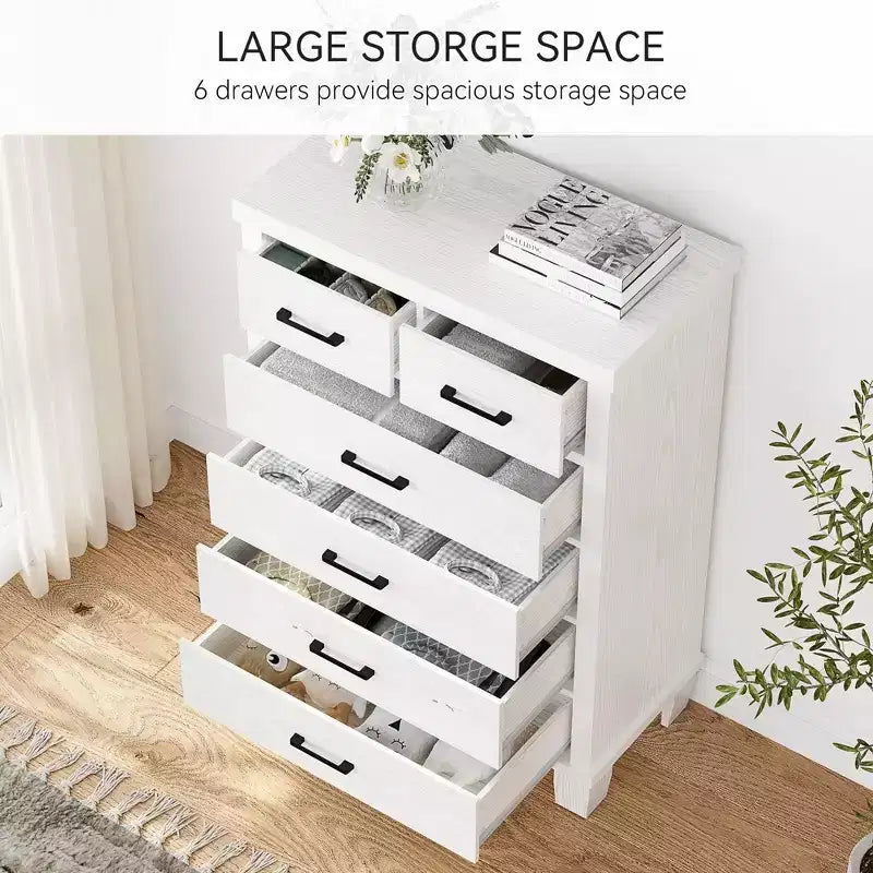 Commode de chambre à 6 tiroirs, commode de 45 pouces de hauteur grise avec rangement