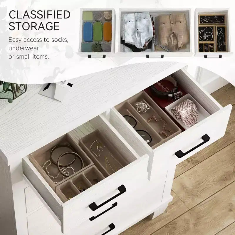 Commode de chambre à 6 tiroirs, commode de 45 pouces de hauteur grise avec rangement