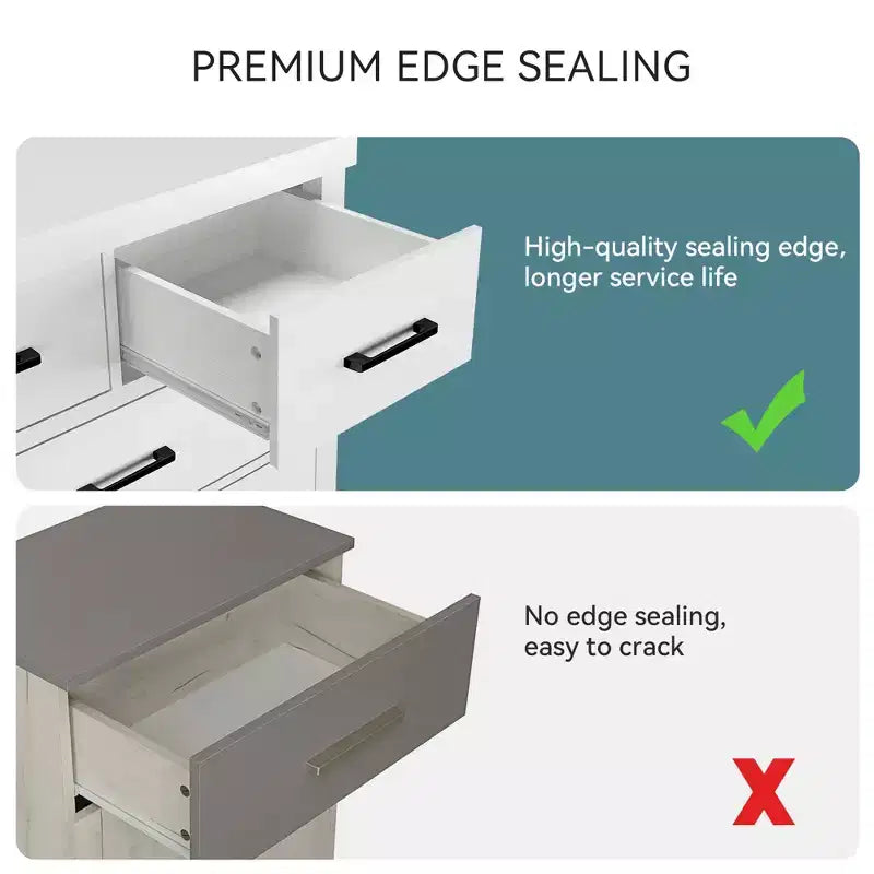 Commode de chambre à 6 tiroirs, commode de 45 pouces de hauteur grise avec rangement