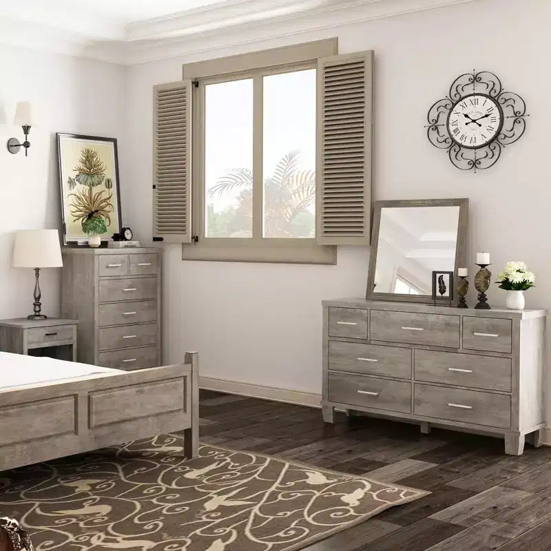 Commode de chambre à 6 tiroirs, commode de 45 pouces de hauteur grise avec rangement