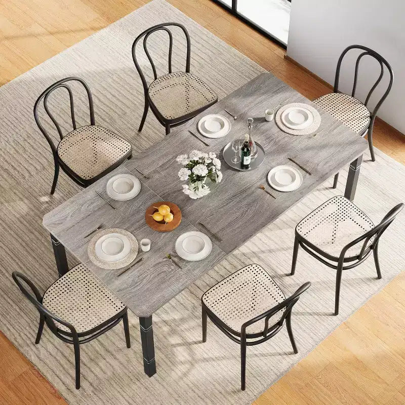 78.7 Farmhouse Dining Table for 6-8 People - Industrial Kitchen Table with Metal Frame & Chamfered Corners, for Dining Room, Small Space