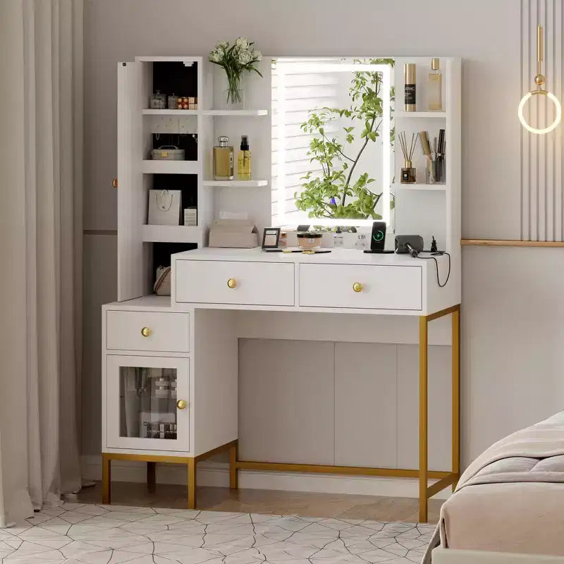Coiffeuse avec miroir lumineux, coiffeuse avec lumières 3 couleurs