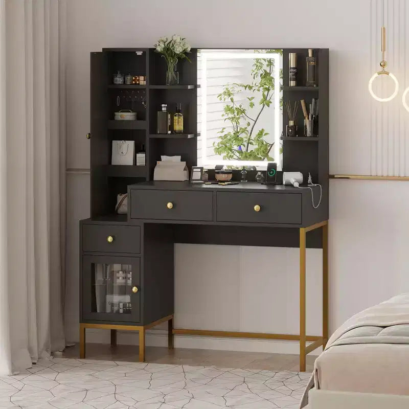 Coiffeuse avec miroir lumineux, coiffeuse avec lumières 3 couleurs