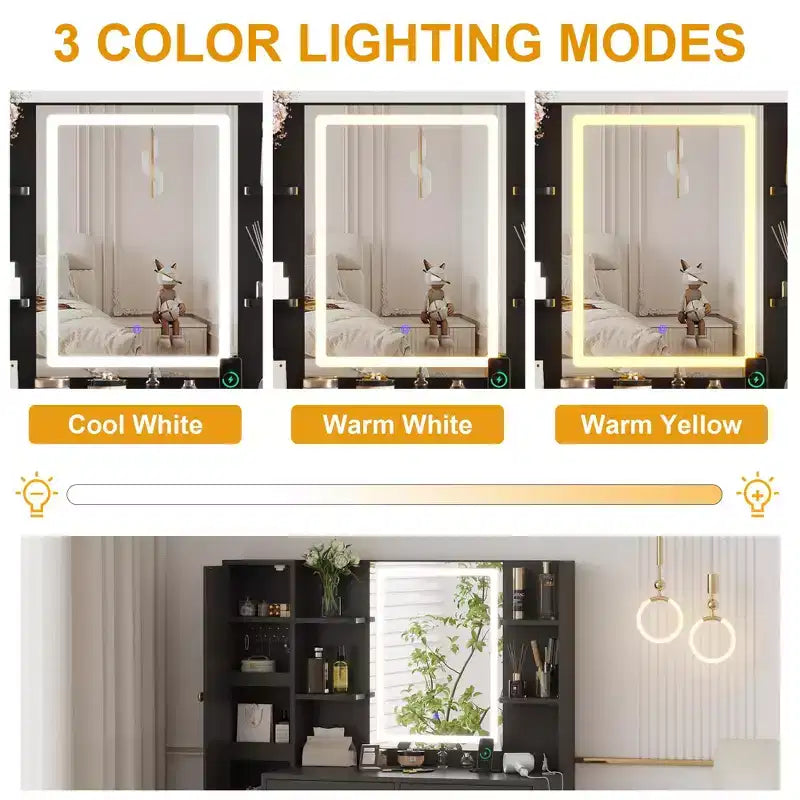 Coiffeuse avec miroir lumineux, coiffeuse avec lumières 3 couleurs