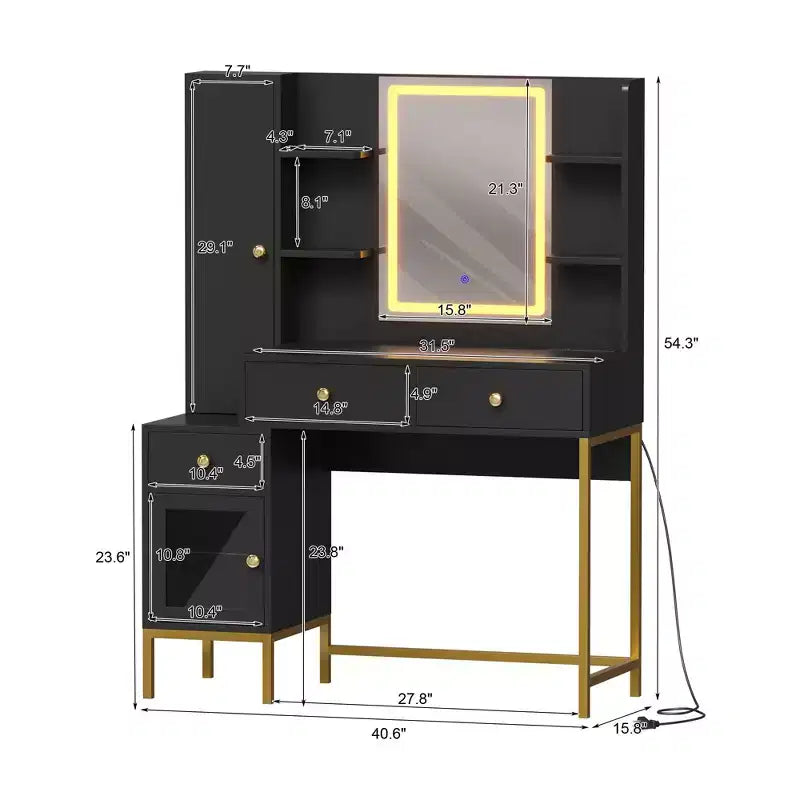 Coiffeuse avec miroir lumineux, coiffeuse avec lumières 3 couleurs