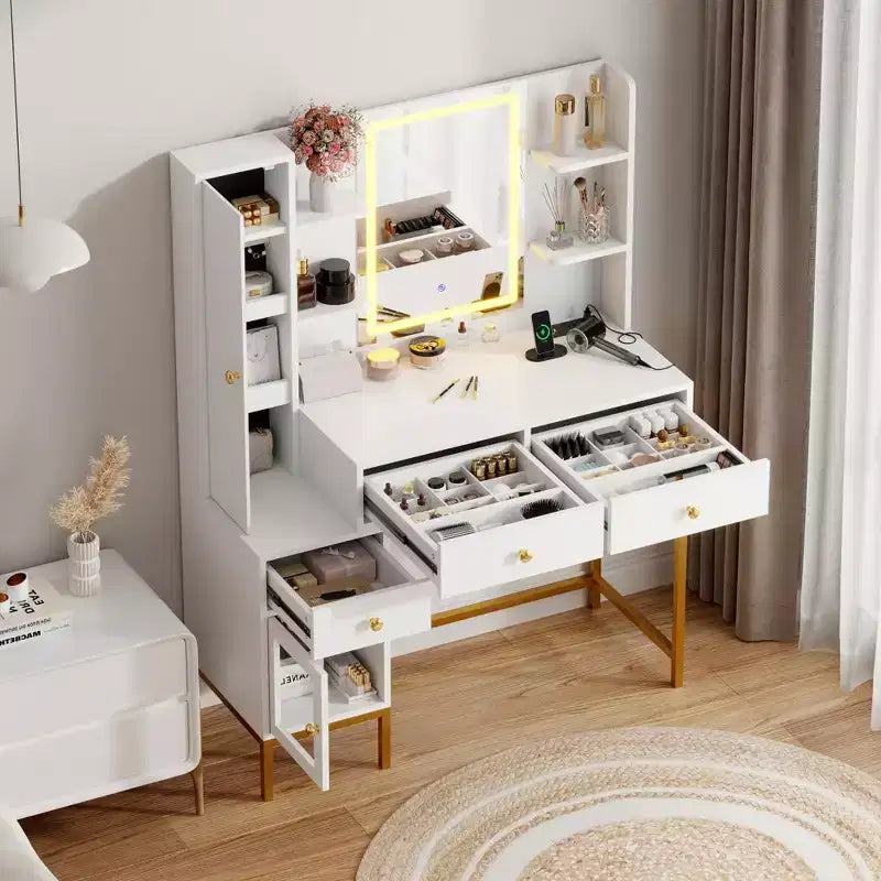 Coiffeuse avec miroir lumineux, coiffeuse avec lumières 3 couleurs