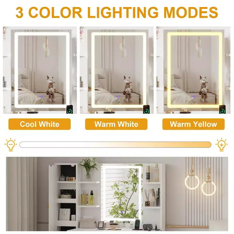 Coiffeuse avec miroir lumineux, coiffeuse avec lumières 3 couleurs
