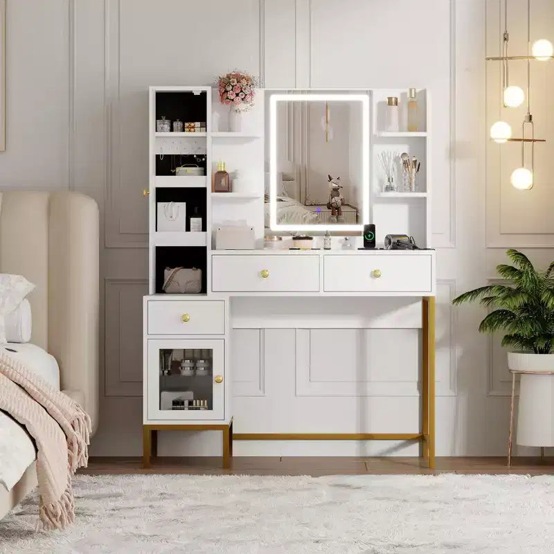Coiffeuse avec miroir lumineux, coiffeuse avec lumières 3 couleurs