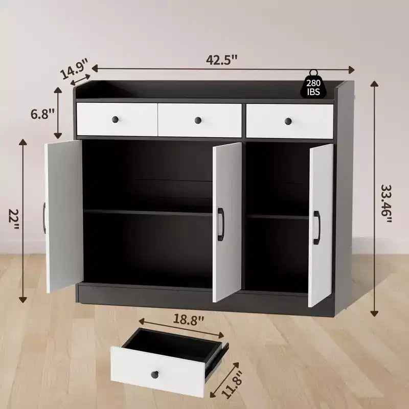 Buffet de salle à manger avec étagères réglables, Armoire de rangement de cuisine en bois