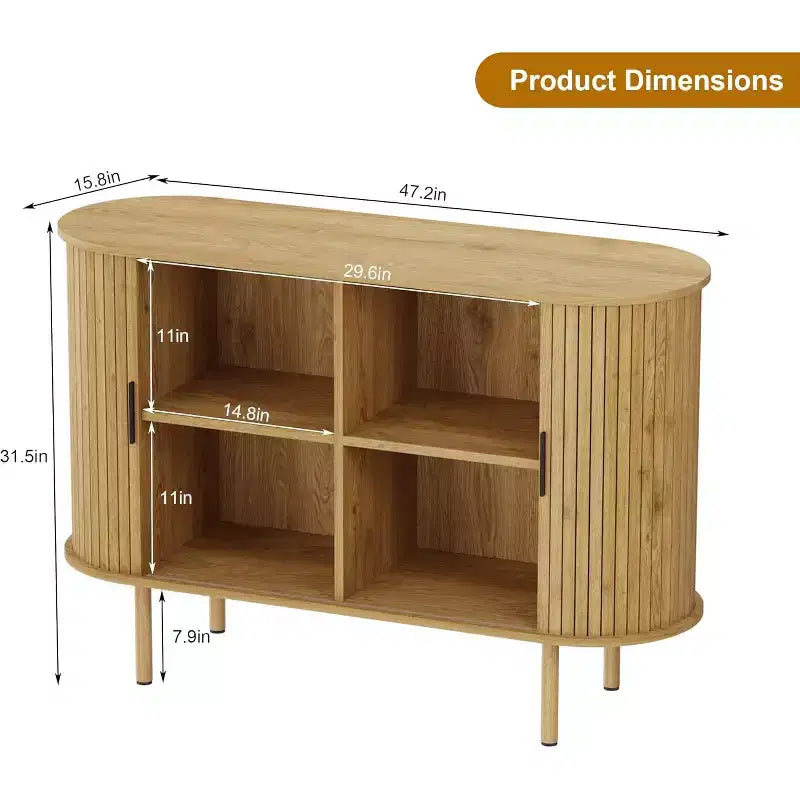 Buffet cannelé avec portes coulissantes, Meuble de rangement moderne en bois