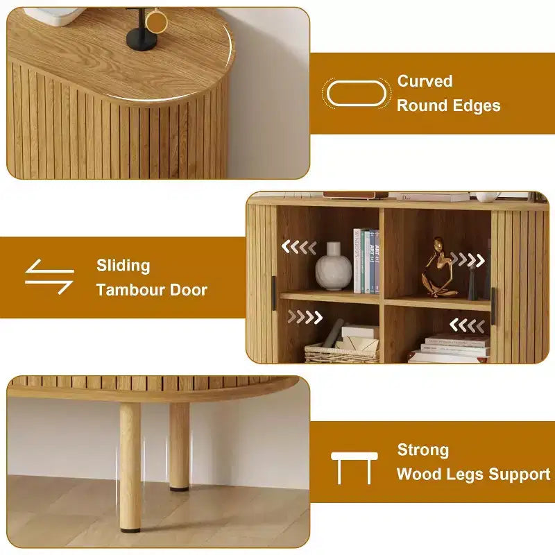 Buffet cannelé avec portes coulissantes, Meuble de rangement moderne en bois