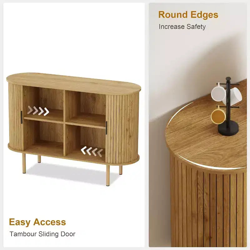 Buffet cannelé avec portes coulissantes, Meuble de rangement moderne en bois