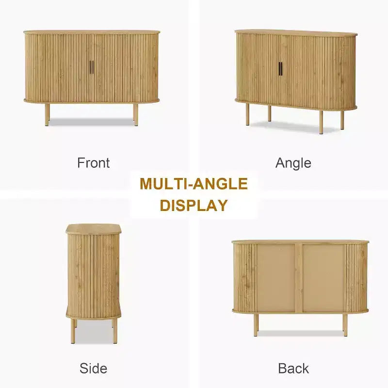 Buffet cannelé avec portes coulissantes, Meuble de rangement moderne en bois