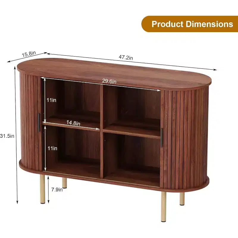 Buffet cannelé avec portes coulissantes, Meuble de rangement moderne en bois