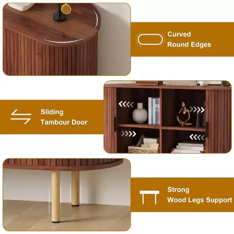 Buffet cannelé avec portes coulissantes, Meuble de rangement moderne en bois