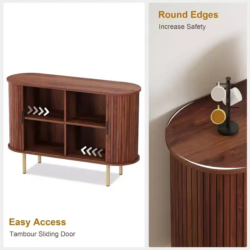 Buffet cannelé avec portes coulissantes, Meuble de rangement moderne en bois
