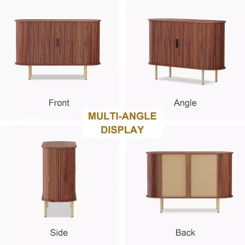 Buffet cannelé avec portes coulissantes, Meuble de rangement moderne en bois