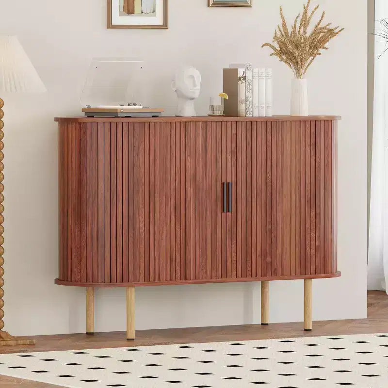 47 Fluted Sideboard Cabinet with Sliding Doors, Modern Wood Storage Cabinet w/Adjustable Shelves, for Living Room, Kitchen, Dining Room