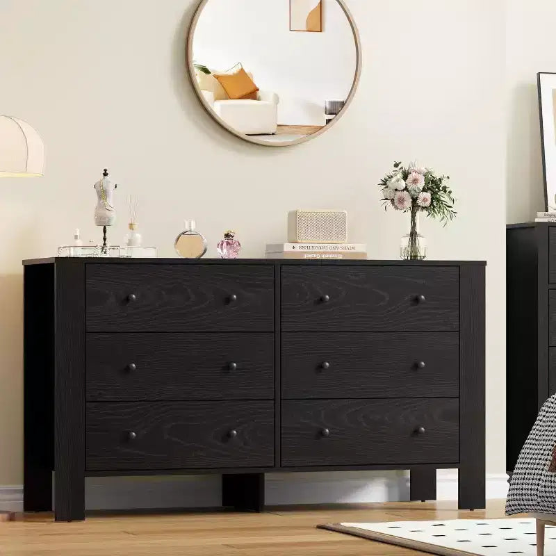Garvee 6 Drawer Dresser for Bedroom, Closet Chest with Sturdy Handles, Wooden Dresser Storage Organizer for Living Room, Nursery, Entryway
